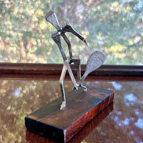 Vintage Brutalist Nail Art Sculpture Tennis Player Metal Figurine, Made in Spain - Picture 10 of 14